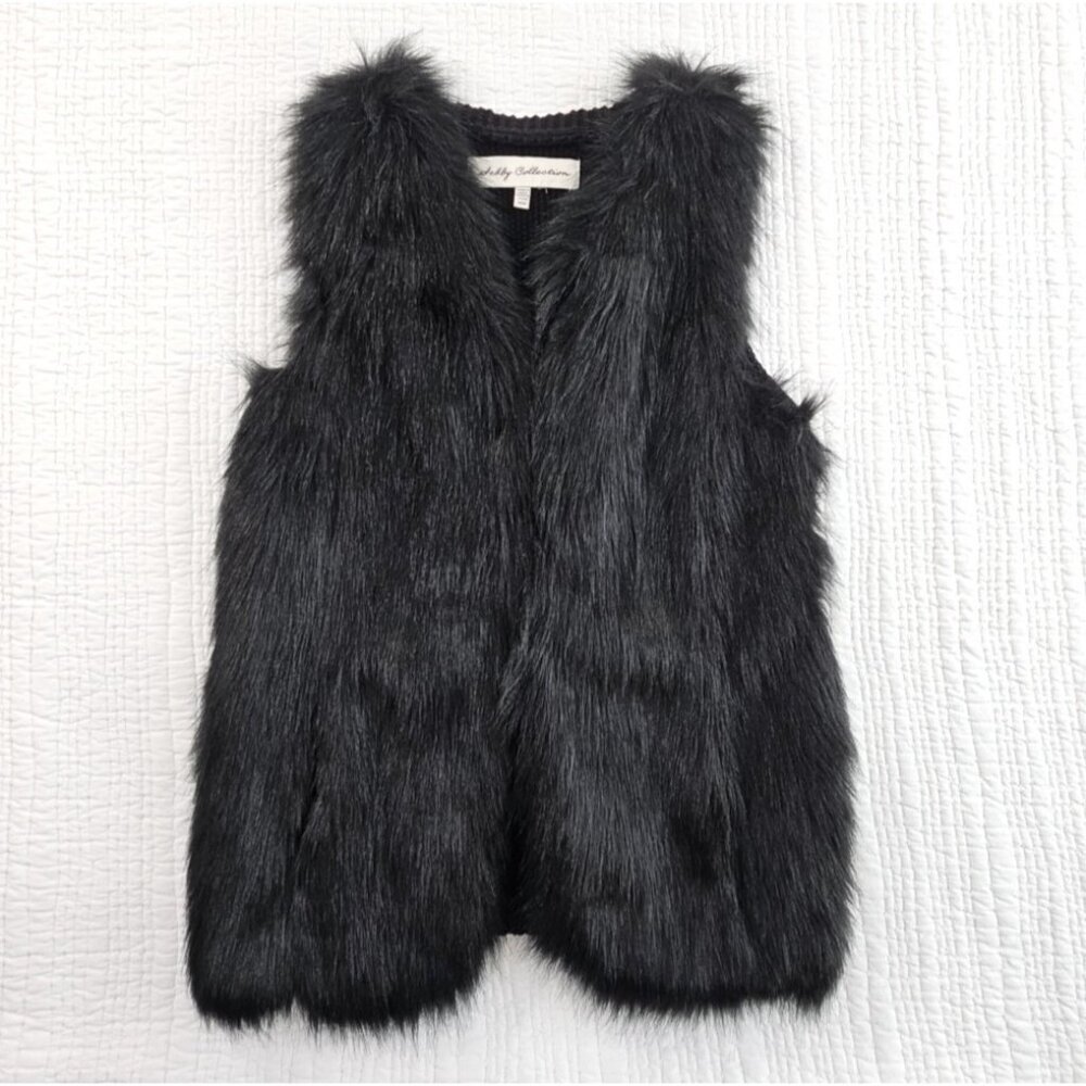 Sebby Collection Women's Medium‎ M Black Faux Fur Sweater Vest EUC RN# 131159